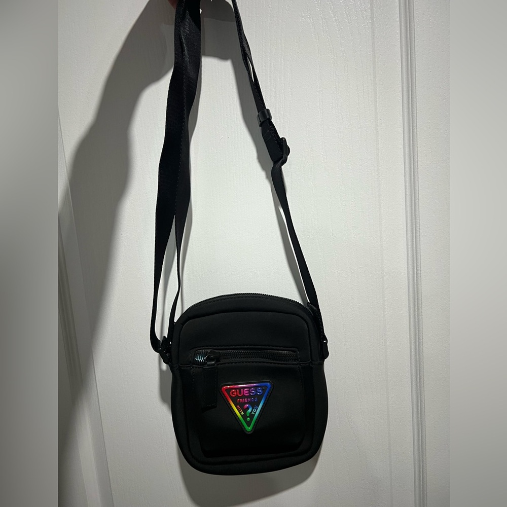 GUESS Black Crossbody Bag with Rainbow Logo Patch